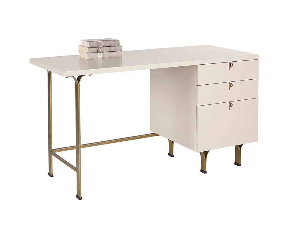 1F144D2F-B0AD-7559-D6AC-15040C4C9E71 Celine Sleek Home Office Desk - Contemporary Workstation with Drawer Storage in Matte Cream - Image 1